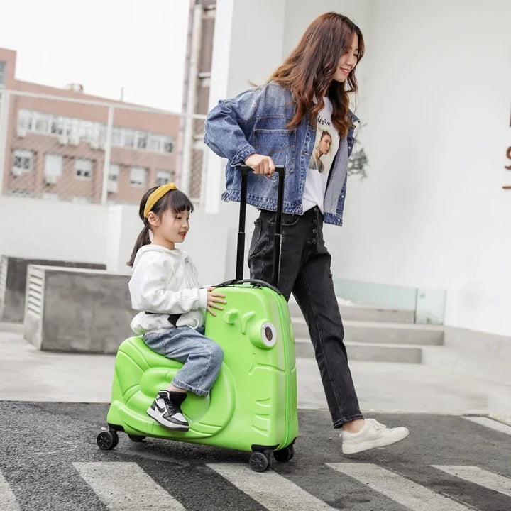 Perfect children's gift: a fun ride-on scooter suitcase for easy family travel. Duck design kids luggage.
