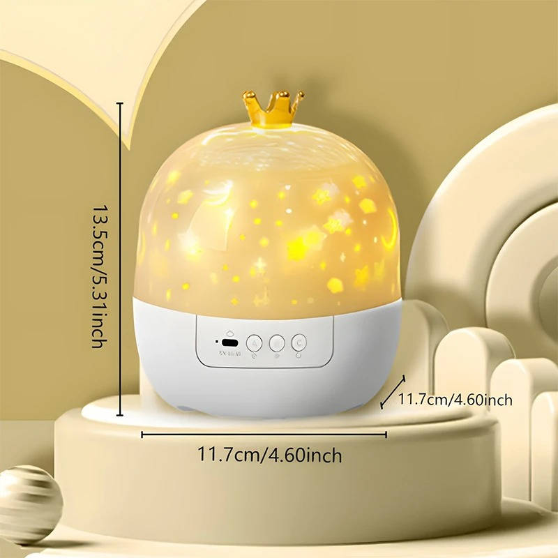Remote-controlled kids' projector night light displaying rotating stars, moon, and ocean waves for children's room.