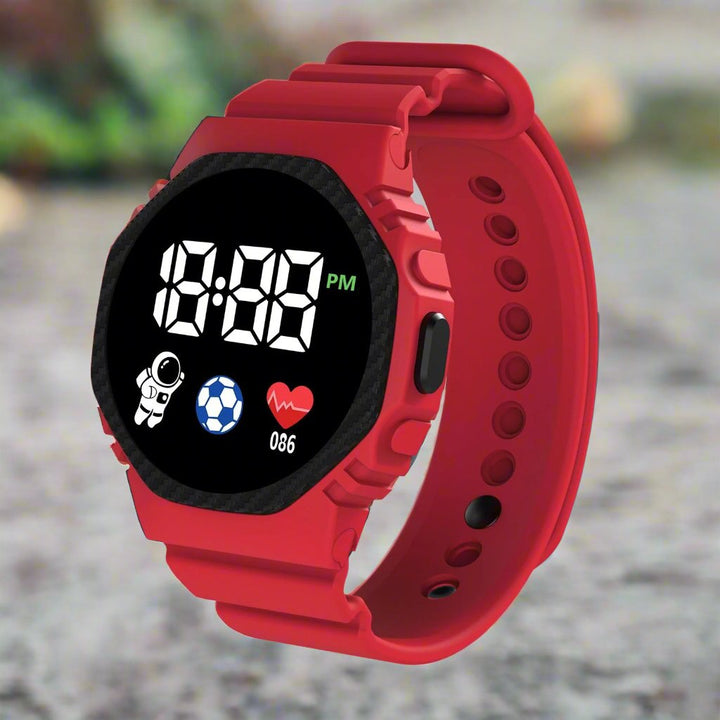 Kids' waterproof digital sports watch, durable for active play, outdoor adventures & children's sports.