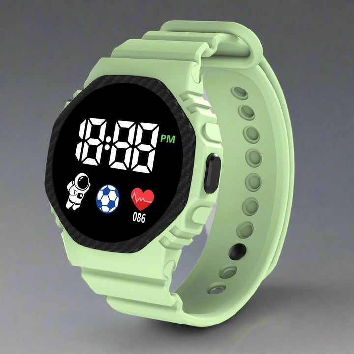 Durable boys' digital sports watch, waterproof & shock-resistant for active outdoor adventures & sports play.