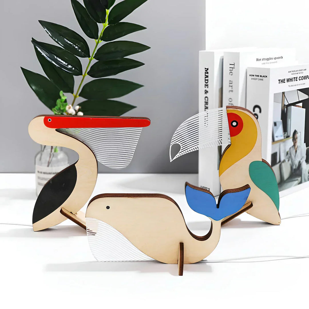 Kids' wooden animal night light, enchanting nursery decor lamp. Perfect for a child's bedroom with a warm glow.