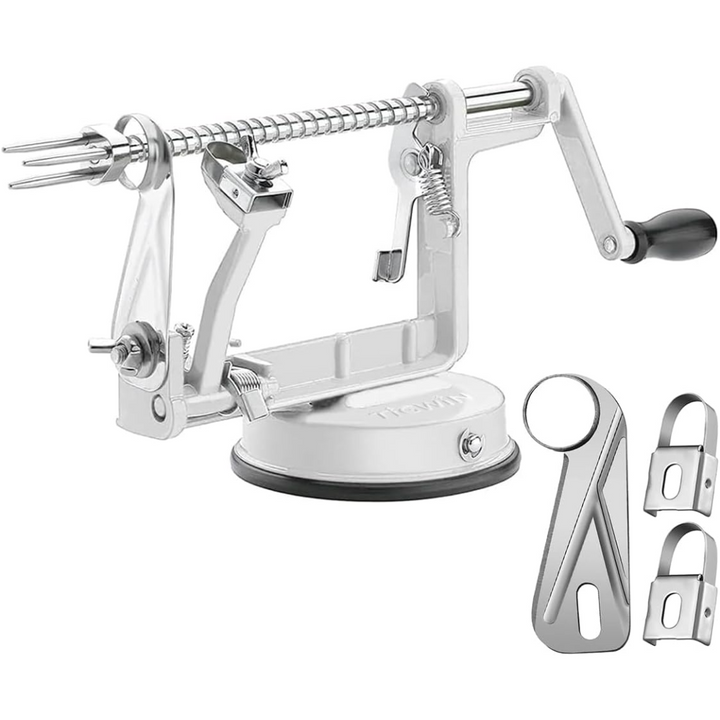 Kitchen apple peeler, slicer & corer with strong suction base for quick fruit prep.