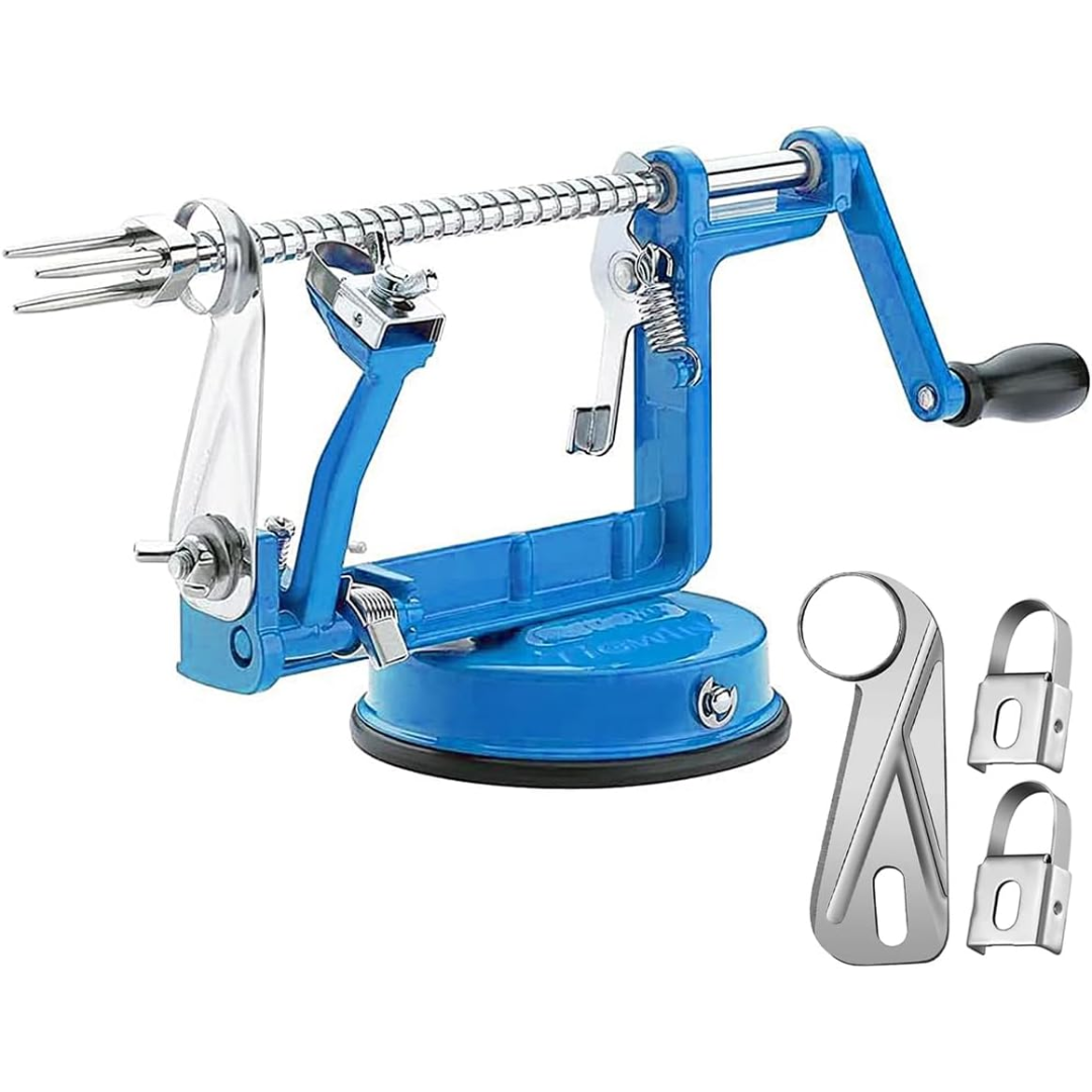 Effortless apple peeling, slicing & coring using a durable stainless steel kitchen gadget.