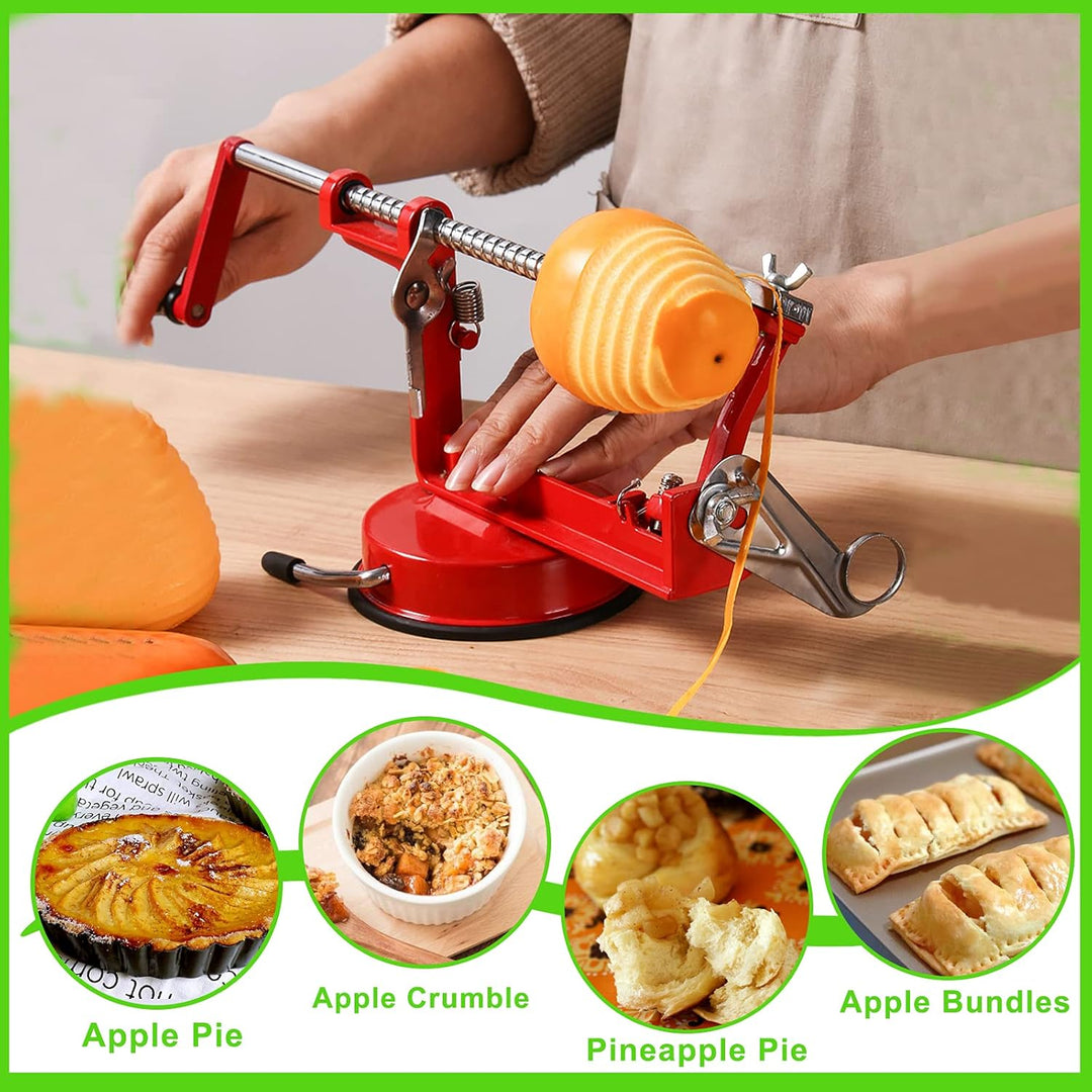 Easy-to-use apple peeler & slicer, designed with a secure suction base and durable stainless steel blades.