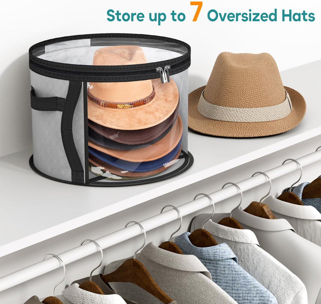 Unisex wide-brim hat organizer; clear, dustproof case keeps hats pristine. Perfect for closet storage.