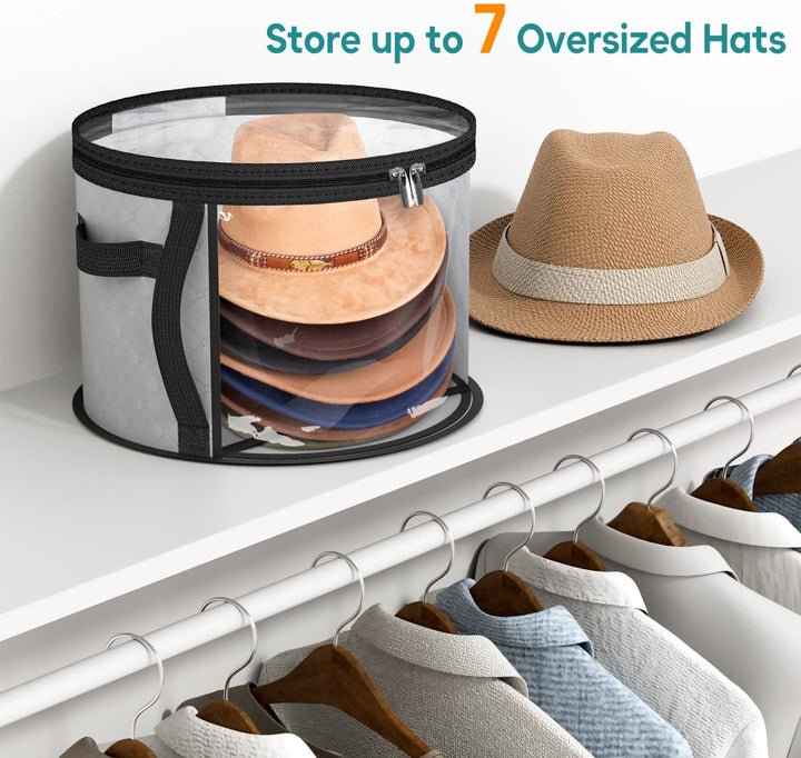 Unisex wide-brim hat organizer; clear, dustproof case keeps hats pristine. Perfect for closet storage.