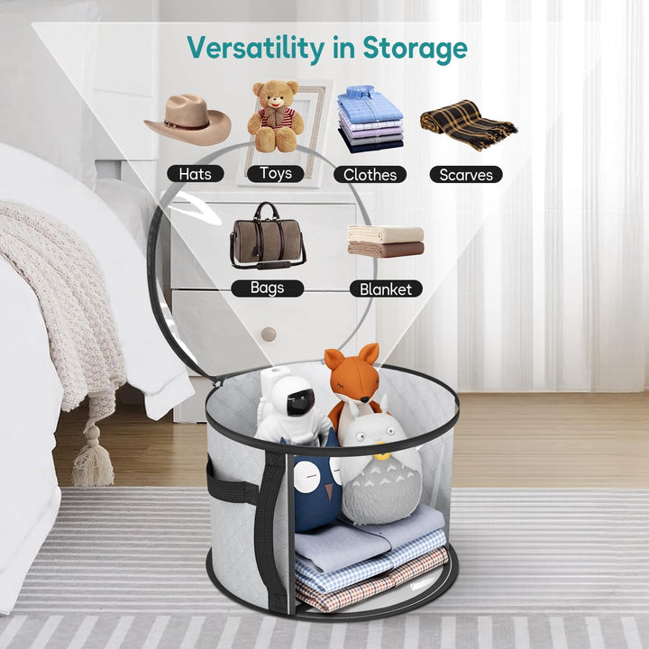 Keep your wide-brim hats organized in this large, clear, dustproof case with convenient handles.