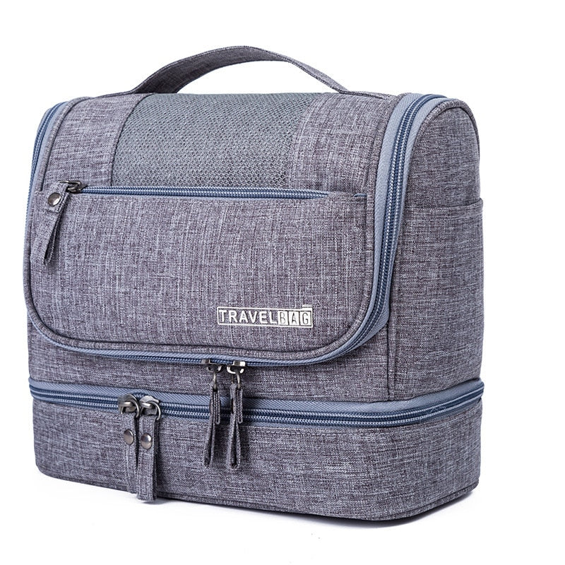 Large hanging toiletry bag organizer, multi-compartment for travel essentials.