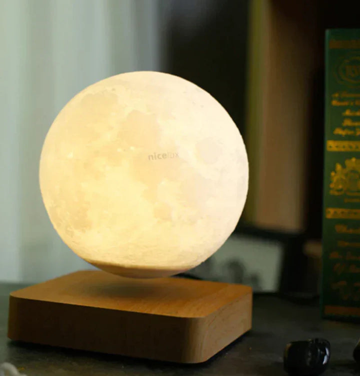 Modern levitating moon lamp, celestial floating lunar globe for unique home decor & ambient light.