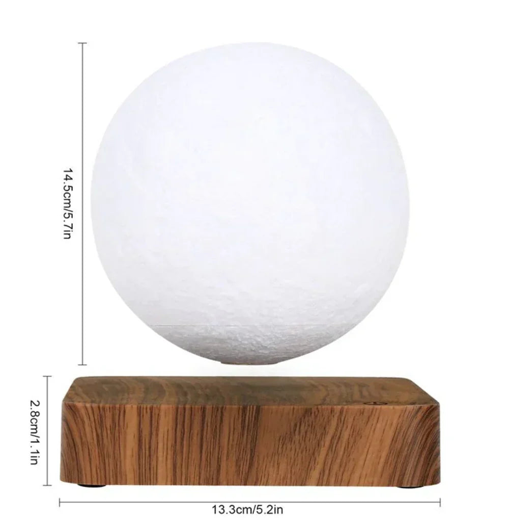 Detailed 3D levitating moon lamp, realistic floating lunar globe, adds unique ambient light to any room.