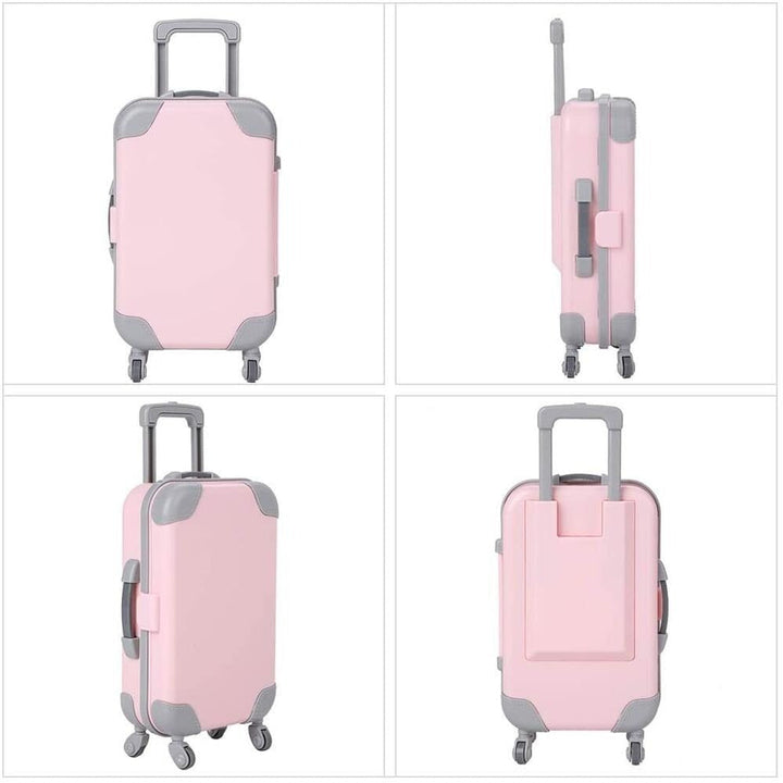 Colorful 18-inch doll travel suitcase, designed for kids' imaginative adventures & toy storage.
