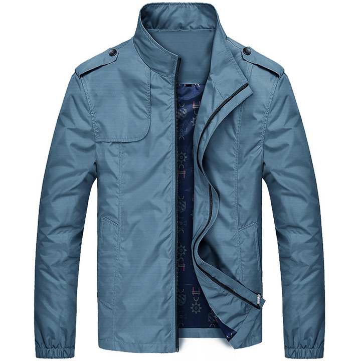 "Lightweight men's summer jacket in khaki with adjustable cuffs and breathable fabric for a cool, stylish look."