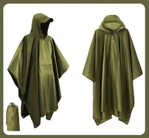 Durable unisex waterproof rain poncho, essential for survival kits & emergency weather protection. Lightweight & packable.