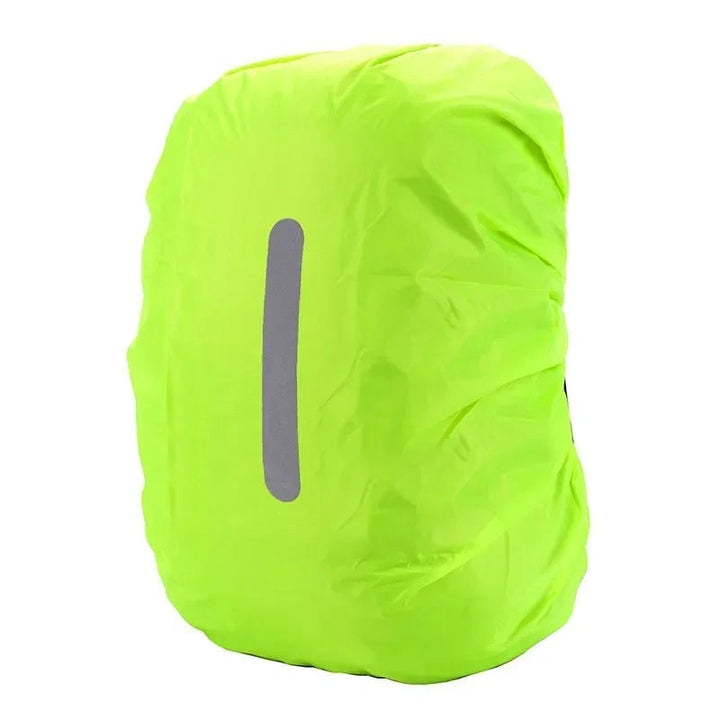 High-visibility reflective backpack rain cover for safety during night hikes or commuting in rainy conditions.