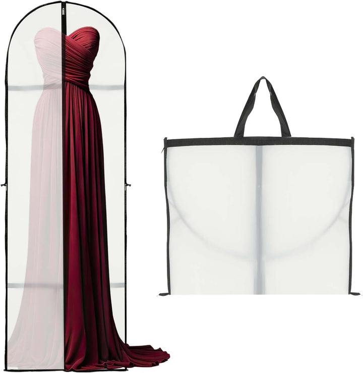 Long garment storage cover, 70-inch, with zipper & window for dresses, suits, & formal wear.
