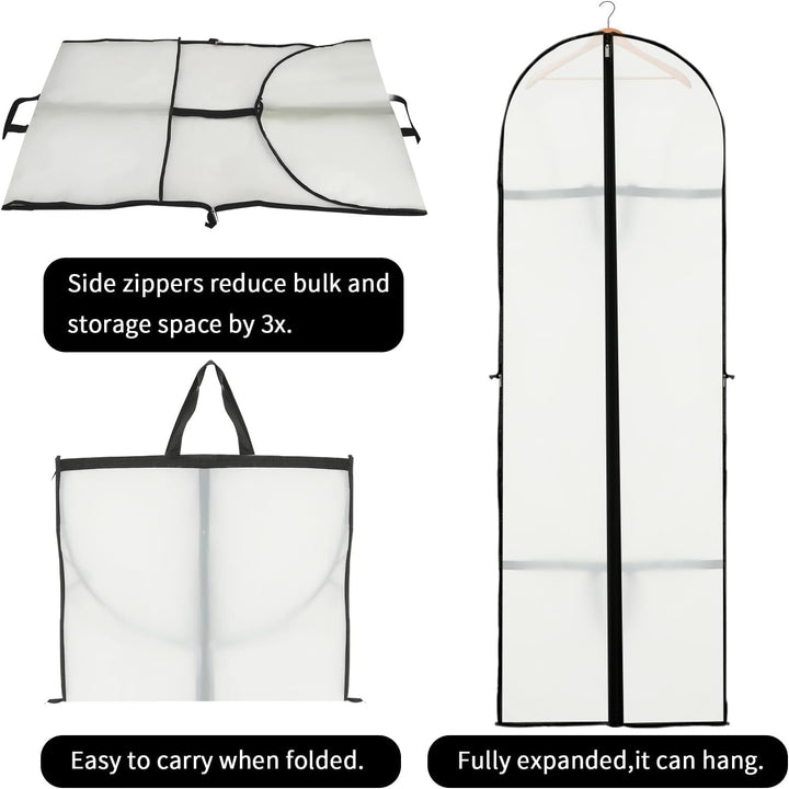 Two 70-inch garment storage covers with zippers for dresses, suits, and formal wear. Great value pack.