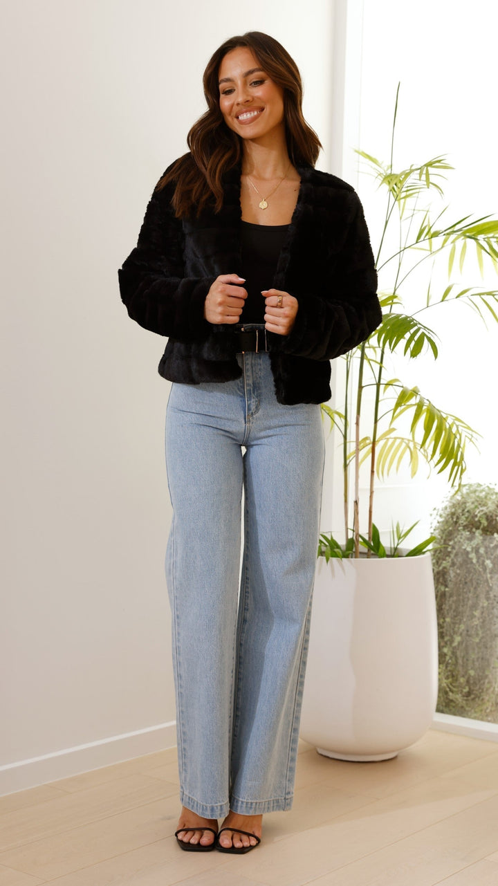 Women's luxe Veloura cropped jacket, front view, chic & cozy design.