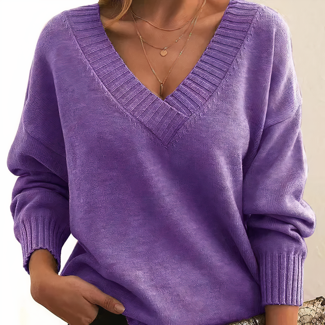 Stylish ladies' v-neck sweater, luxurious knitwear for elegant fall/winter style.