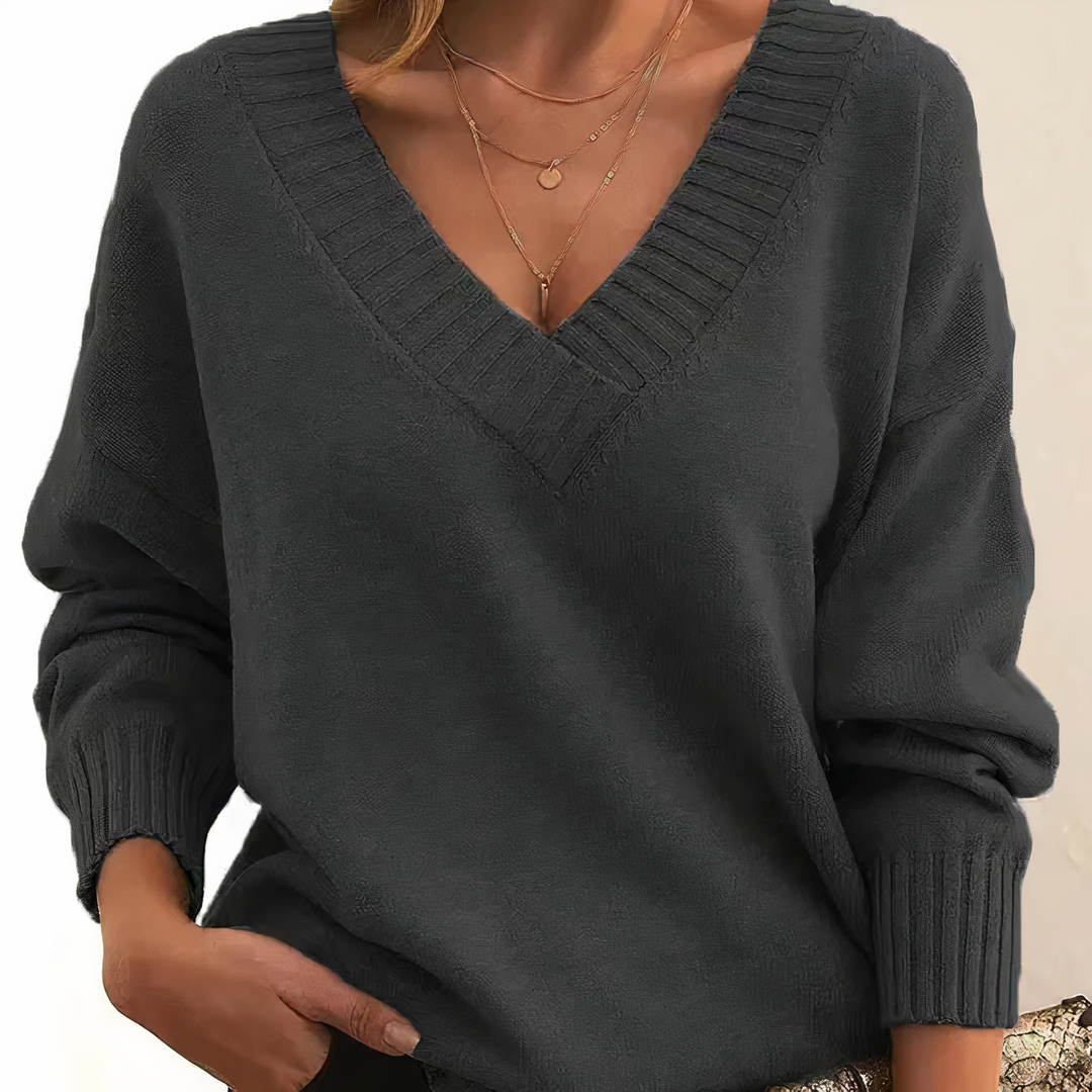 Women's comfortable long-sleeve v-neck knitwear, cozy sweater top for fall fashion.