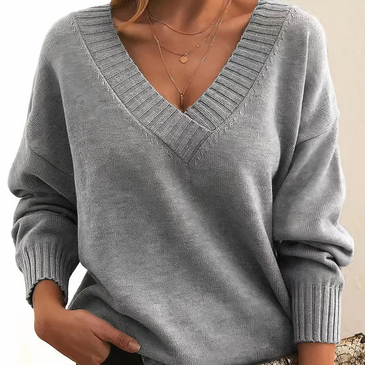 Comfortable women's v-neck sweater, for a cozy, elegant fall/winter look.