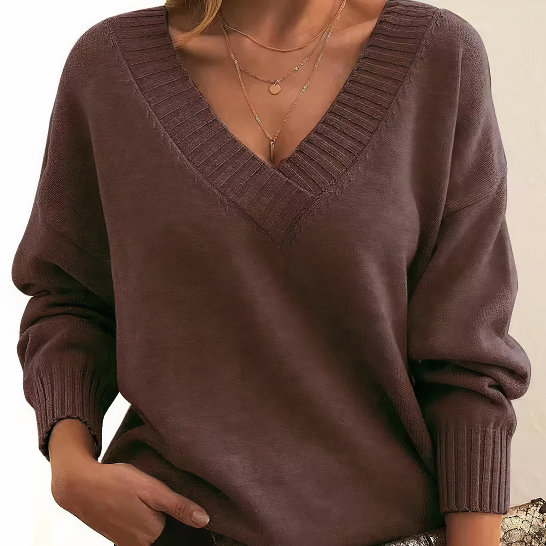 Women's comfortable long-sleeve v-neck top, sweater for cozy casual wear.