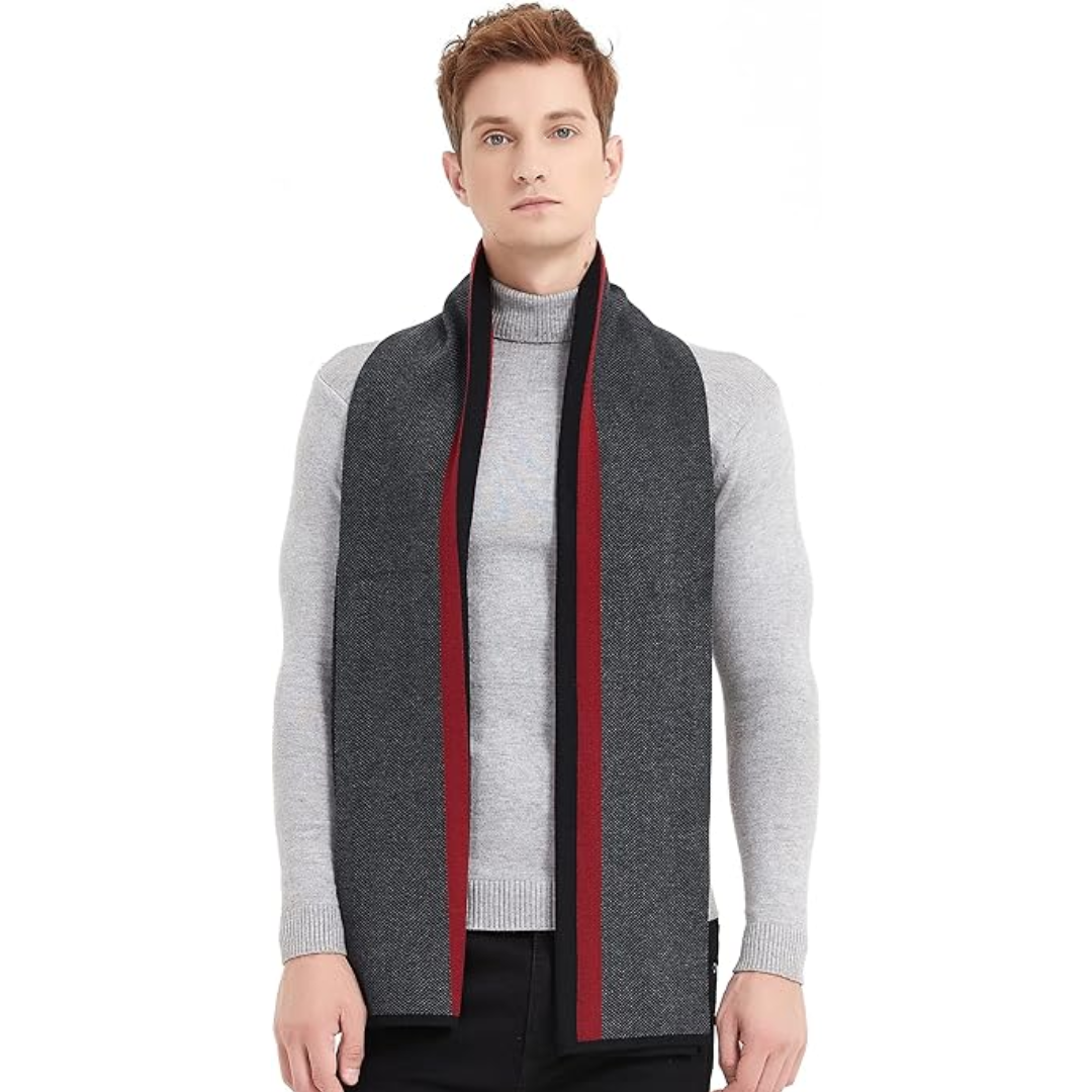 Modern men's cashmere scarf, a stylish and warm accessory for cold winter days.