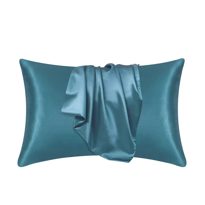 Luxurious mulberry silk pillowcase, unisex, pure silk, close-up of elegant smooth texture enhances skin and hair health.