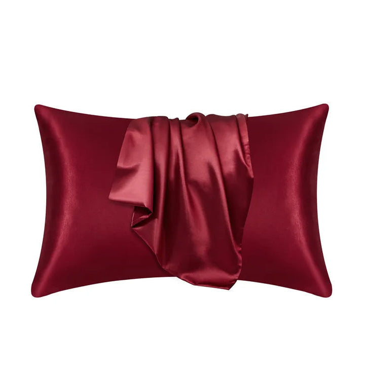 Luxurious mulberry silk pillowcase, unisex, pure silk, close-up of elegant smooth texture enhances skin and hair health.