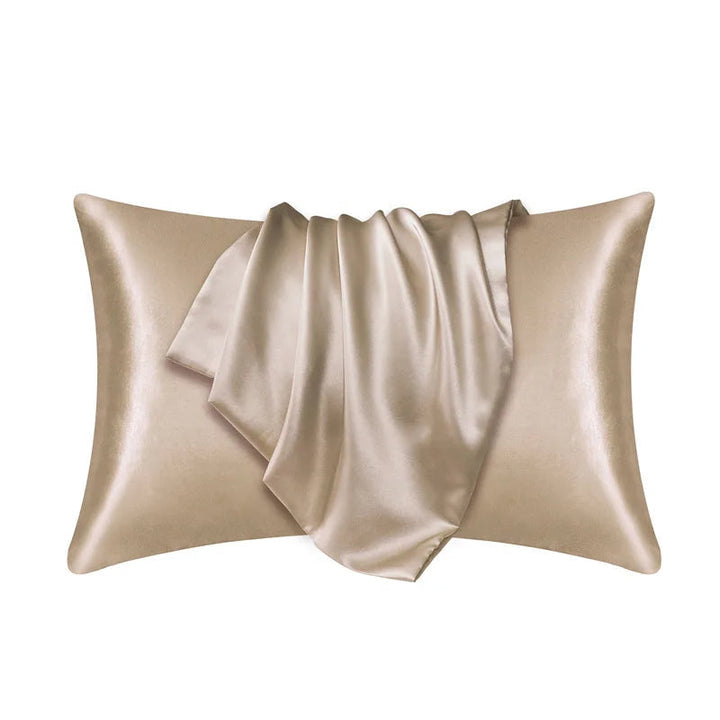 Luxurious mulberry silk pillowcase, unisex, pure silk, close-up of elegant smooth texture enhances skin and hair health.