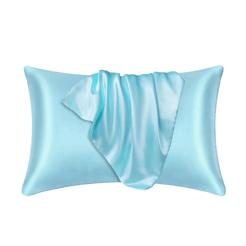 Luxurious mulberry silk pillowcase, unisex, pure silk, close-up of elegant smooth texture enhances skin and hair health.
