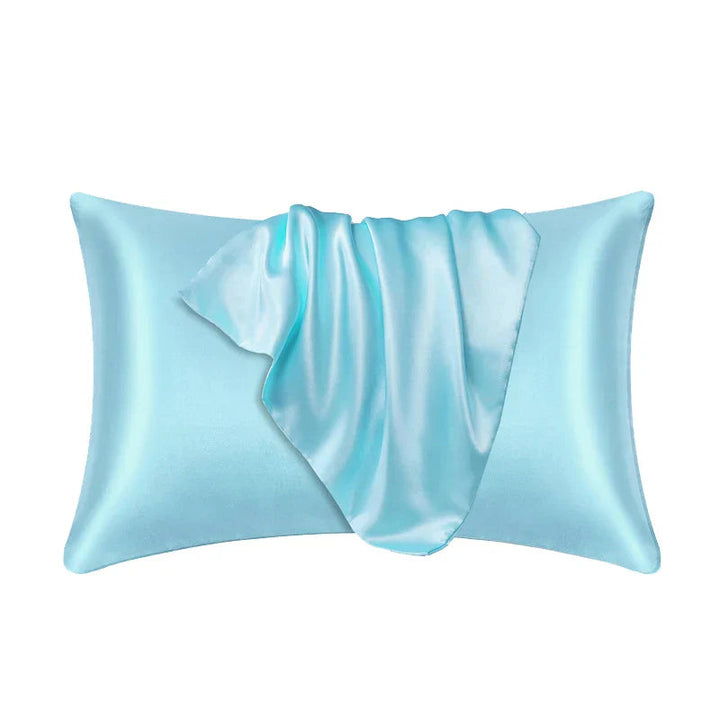 Luxurious mulberry silk pillowcase, unisex, pure silk, close-up of elegant smooth texture enhances skin and hair health.