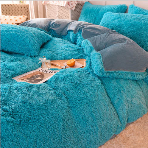 Velvet duvet cover set with plush texture, offering warmth and soft comfort for home decor.