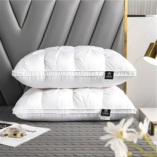 Luxurious white goose down pillow, offering ultimate sleep comfort and soft support for restful nights.