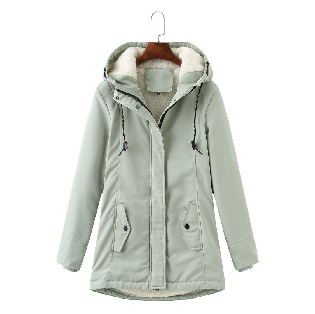 Premium Aurora women's parka, a warm and elegant winter coat designed for severe cold weather.
