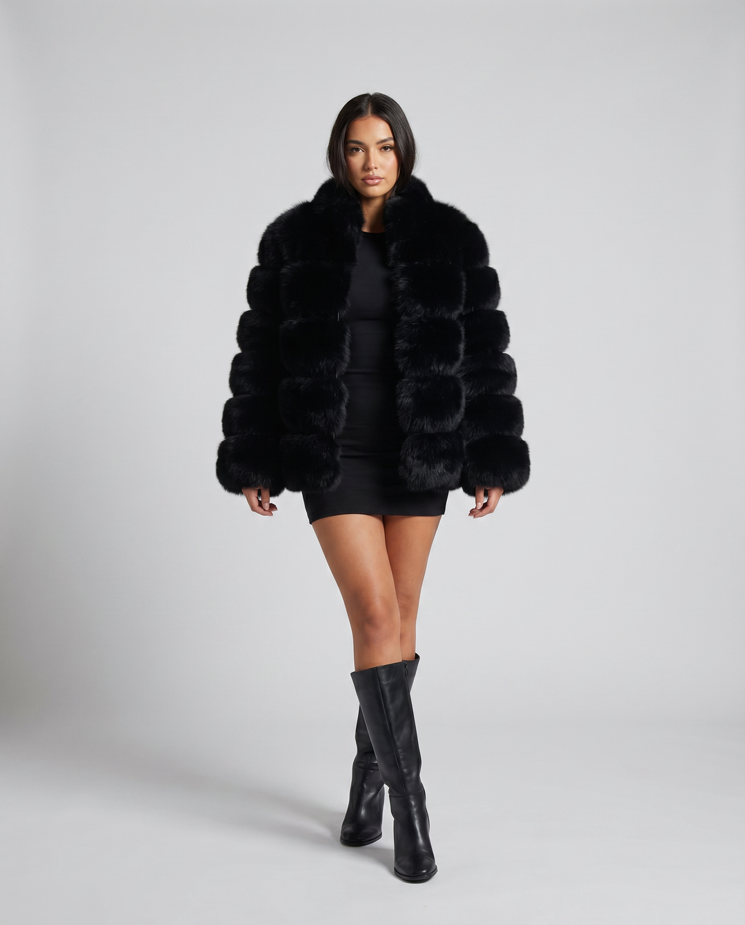 Luxurious women's faux fur jacket, perfect for stylish winter warmth. Elegant and cozy outerwear for ladies.