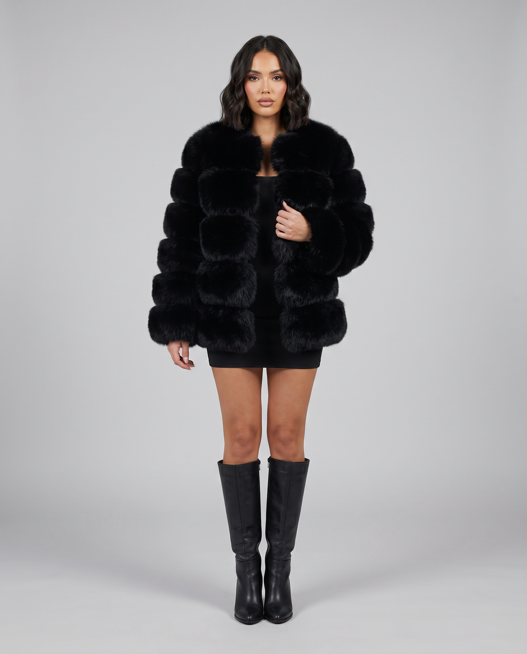 Statement women's faux fur jacket. This stylish and warm coat offers ultimate comfort and chic winter fashion.