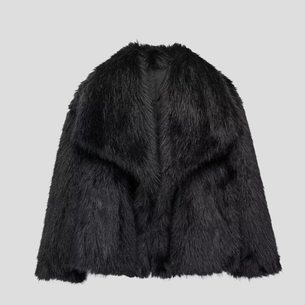 Elegant women's plush winter jacket with a tailored fit. Cozy, luxurious outerwear perfect for cold weather and stylish layering.