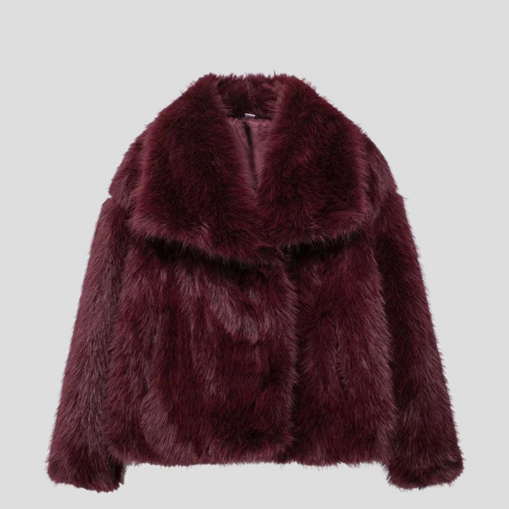 New4 women's luxurious plush winter jacket. Soft, tailored-fit outerwear providing warmth and elegant style for cold weather.