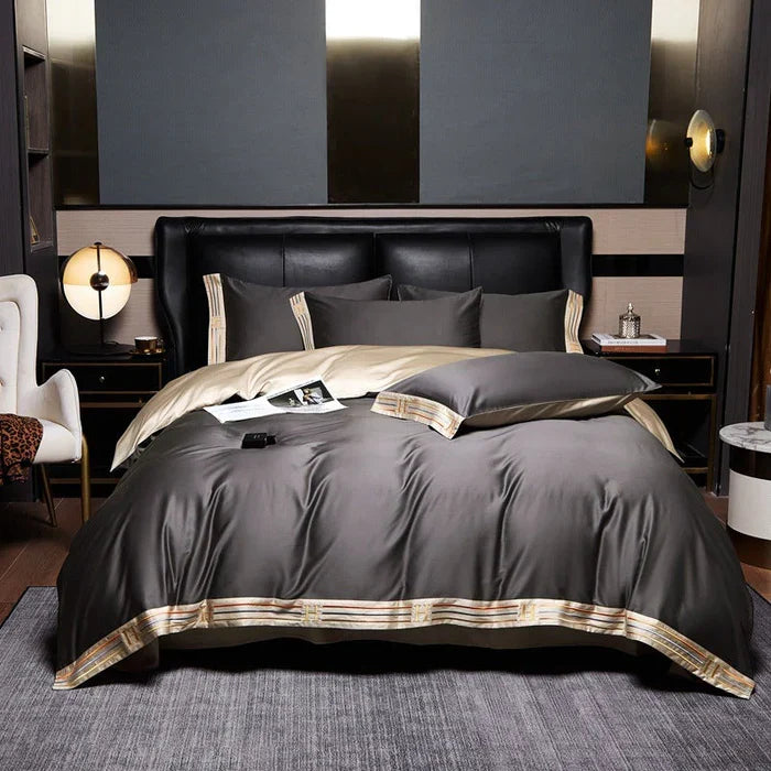 Premium soft cotton embroidered bedding set, ensuring luxurious comfort and elegant sleep.
