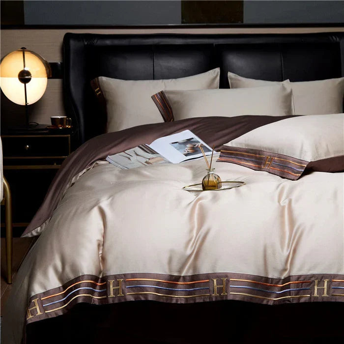 Elevate your bedroom decor with this luxurious embroidered soft cotton bedding set.