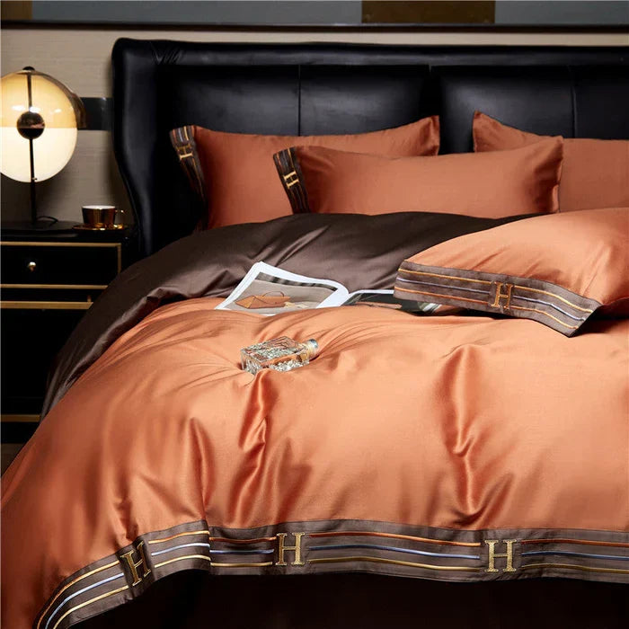 High-quality soft cotton luxury bedding set featuring intricate embroidery for a premium feel.