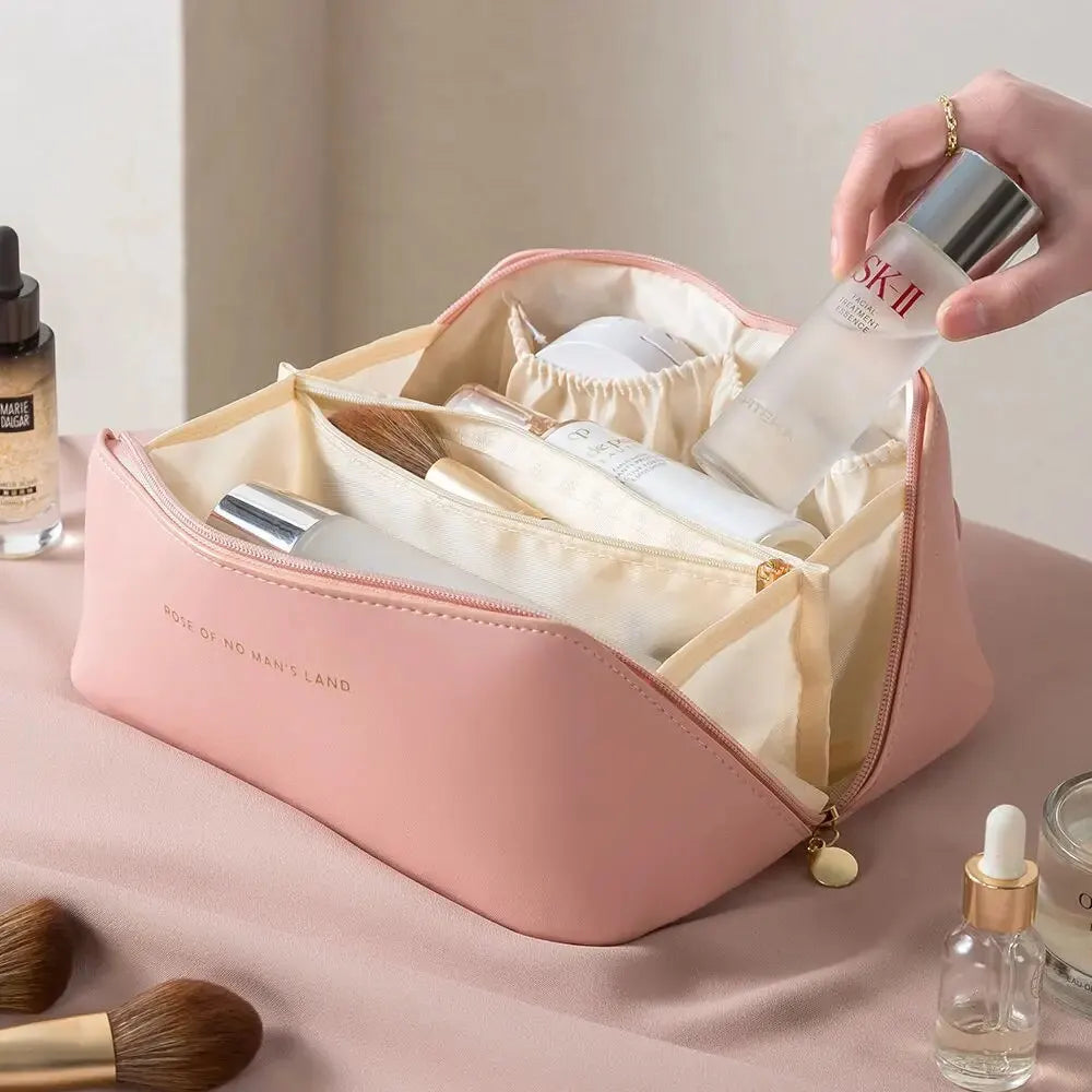 Beauty storage on-the-go: luxury zippered travel makeup case for women.