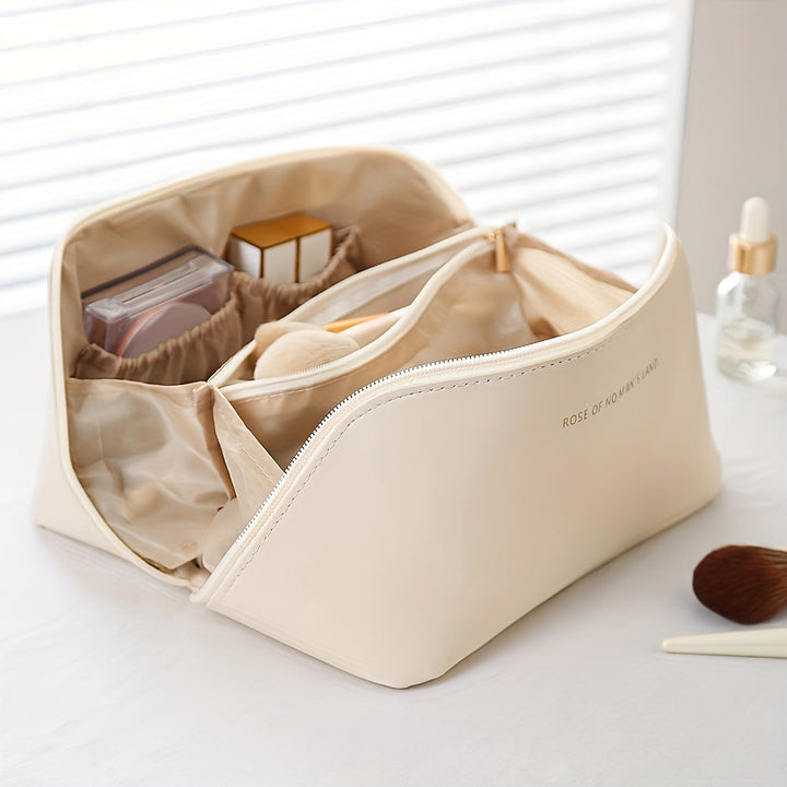 Women's luxury zippered cosmetic bag; perfect for organized travel.