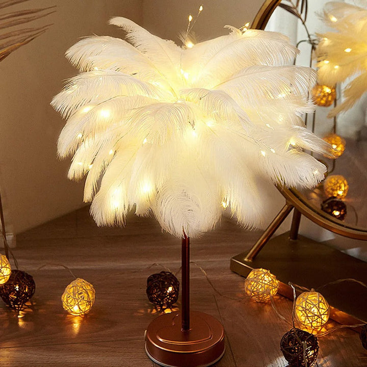 Ostrich Feather Palm Tree Lamp, USB or Battery Powered