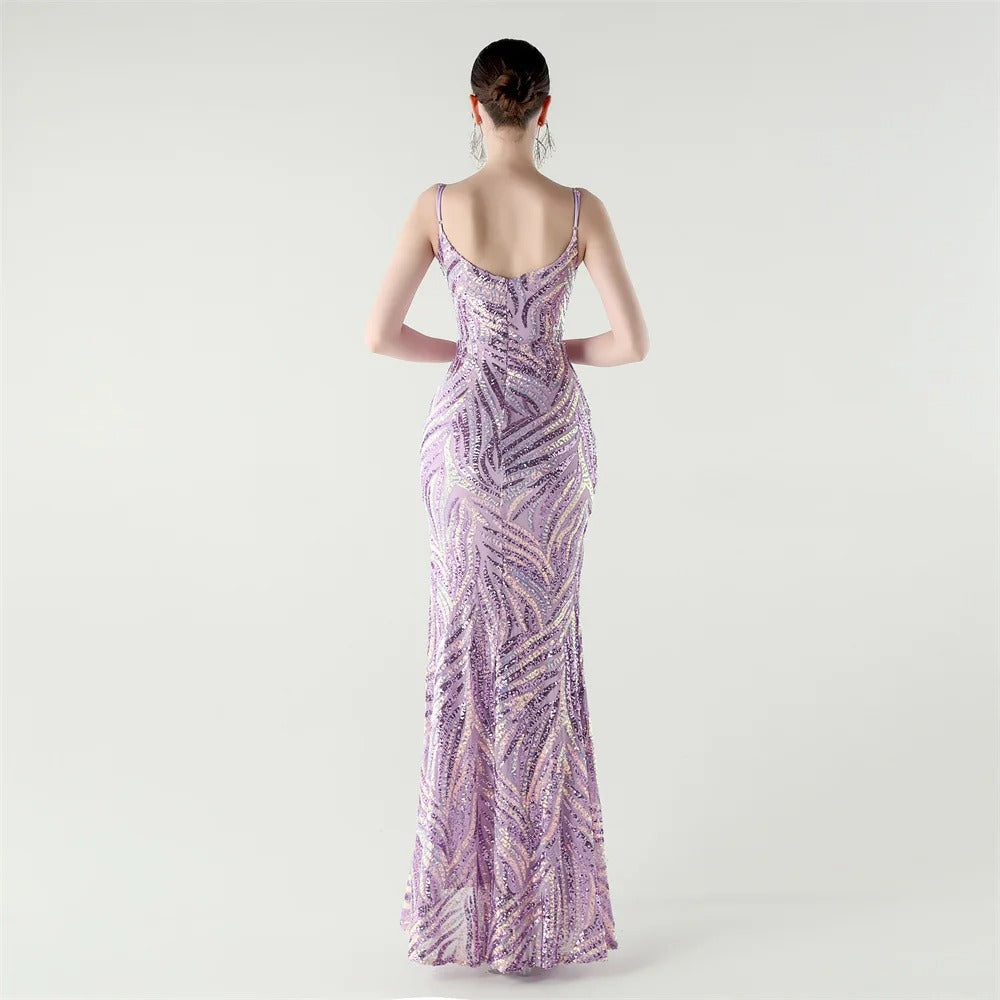 Elegant Sequin Evening Gown with Front Slit
