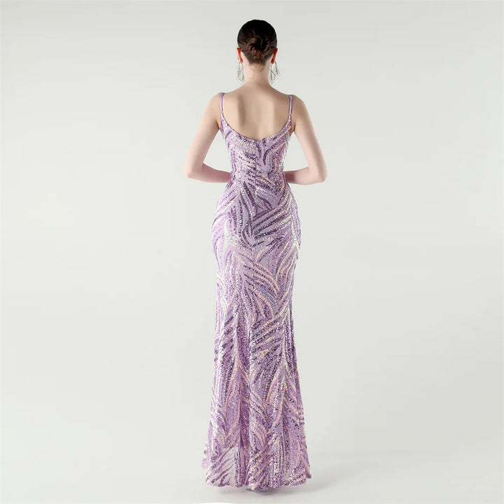 Elegant Sequin Evening Gown with Front Slit