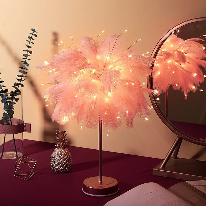 Ostrich Feather Palm Tree Lamp, USB or Battery Powered