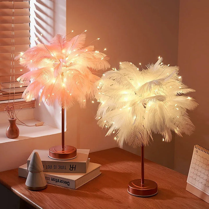 Ostrich Feather Palm Tree Lamp, USB or Battery Powered