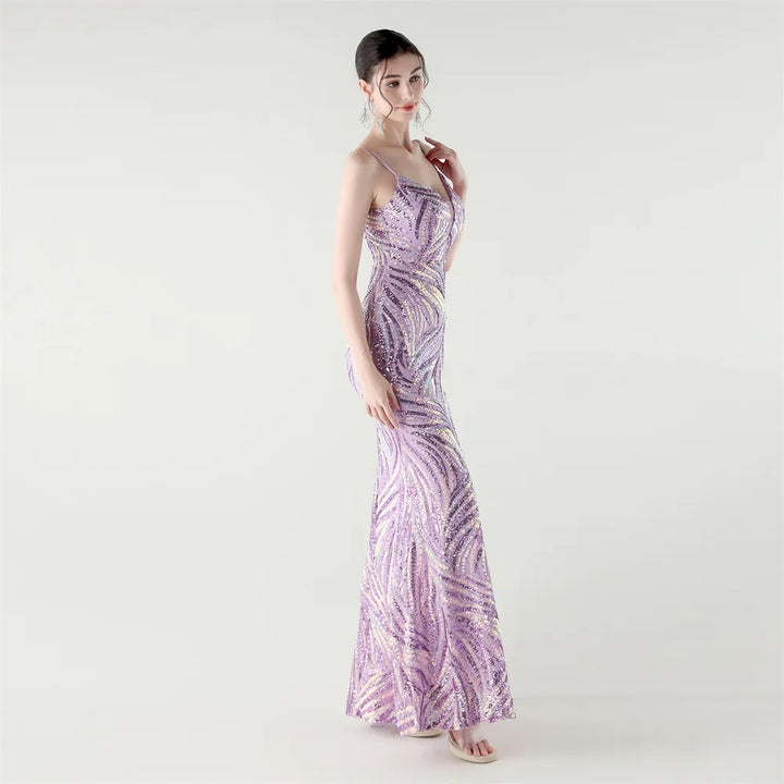 Elegant Sequin Evening Gown with Front Slit