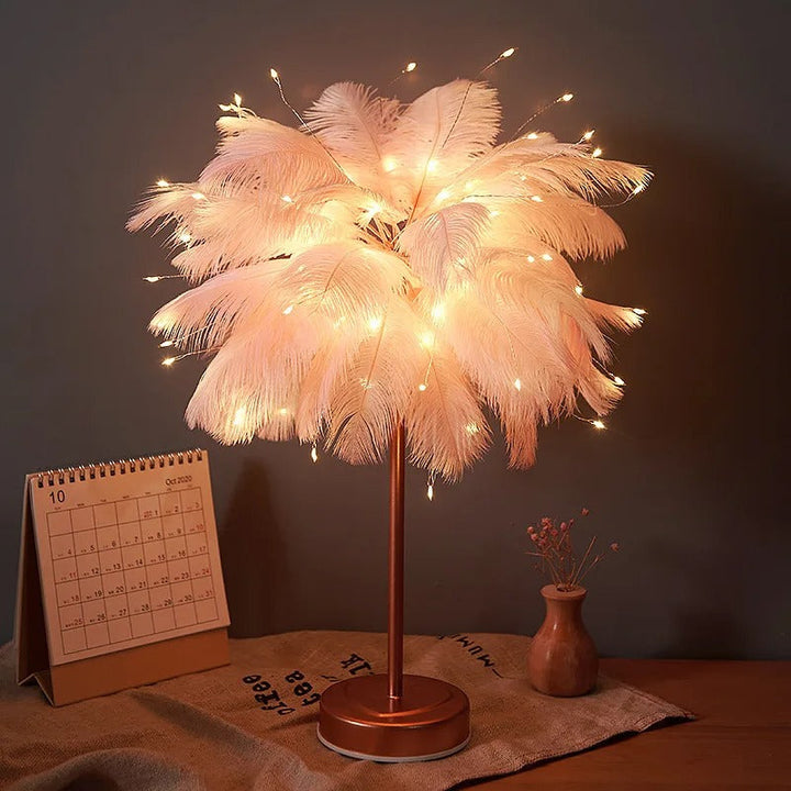 Ostrich Feather Palm Tree Lamp, USB or Battery Powered